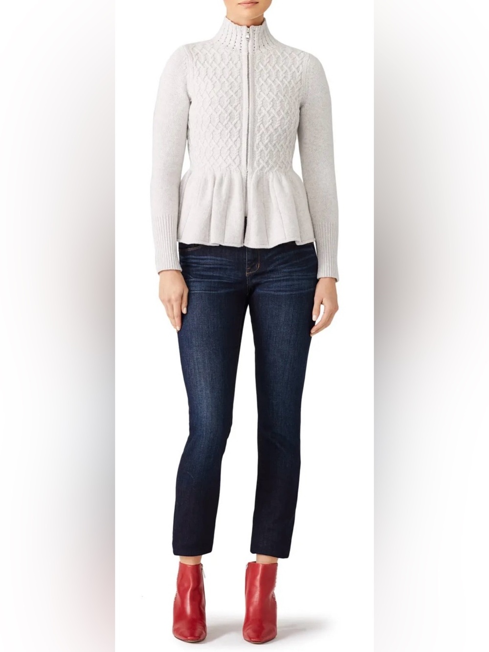 La Vie Rebecca Taylor Front Zip Peplum Cardigan Size Medium NWOT